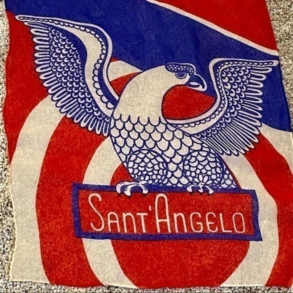 Sant'Angelo vintage 68" x 14"‎ silk, red, white, and blue scarf
